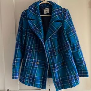 Old Navy Wool blue  and black plaid Peacoat
